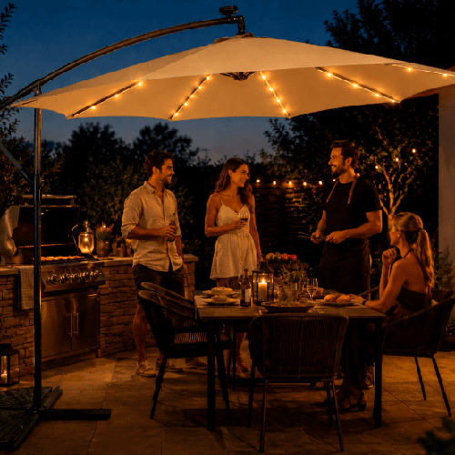 Umbrela de gradina 300 cm bej cu iluminare led 3