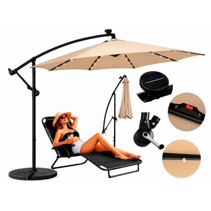 Umbrela de gradina 300 cm bej cu iluminare led 700 700