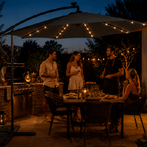 Umbrela de gradina 300 cm gri cu iluminare led 1