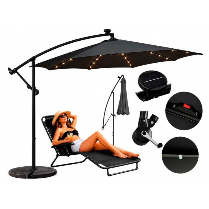 Umbrela de gradina 300 cm gri cu iluminare led 700 700